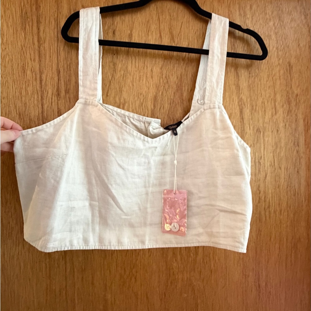 Quince Cream Linen Crop Top